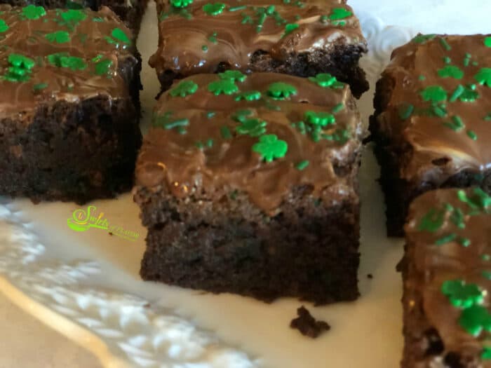 mint chocolate brownies with green sprinkles