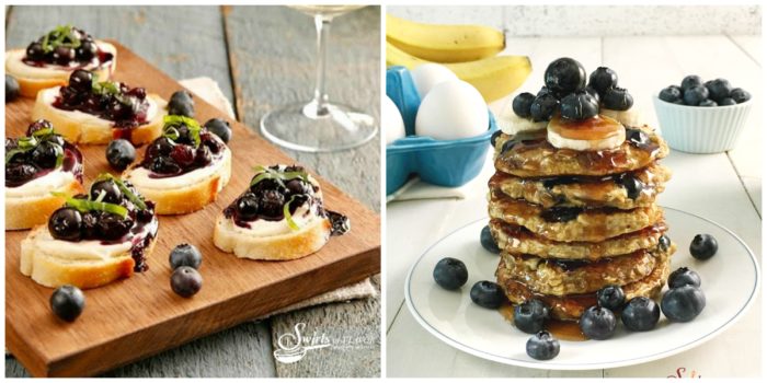 Balsamic Blueberry Mascarpone Crostini and Gluten Free Blueberry Pancakes