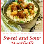 Sweet and Sour Meatballs is an easy recipe for mini meatballs flavored with fresh ginger, cilantro, scallions and garlic, shaped into mini meatballs and simmered in a homemade sweet and sour sauce.