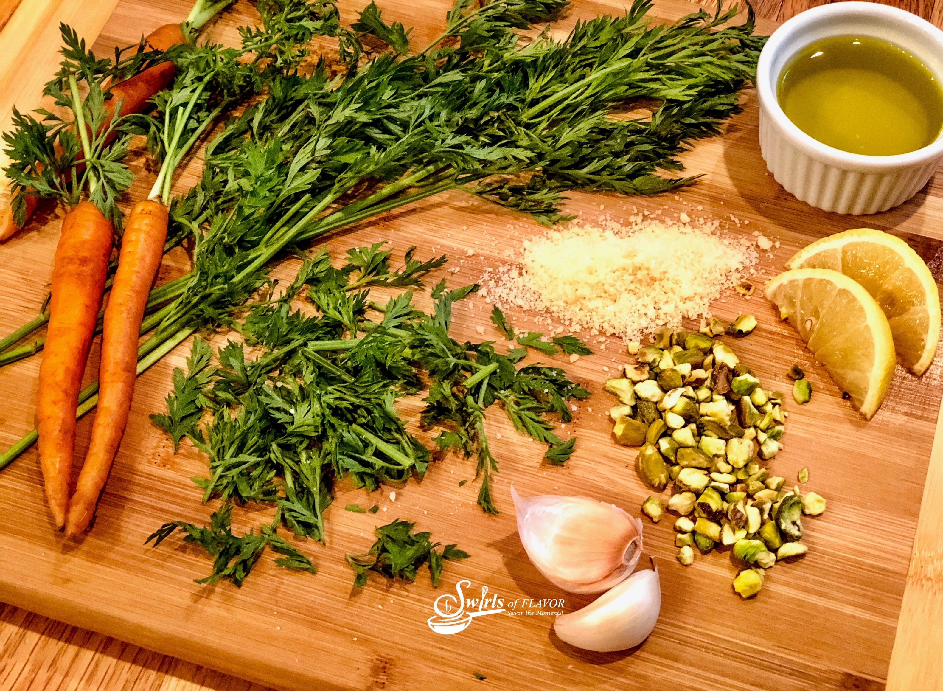 ingredients to make Carrot Top Pesto 