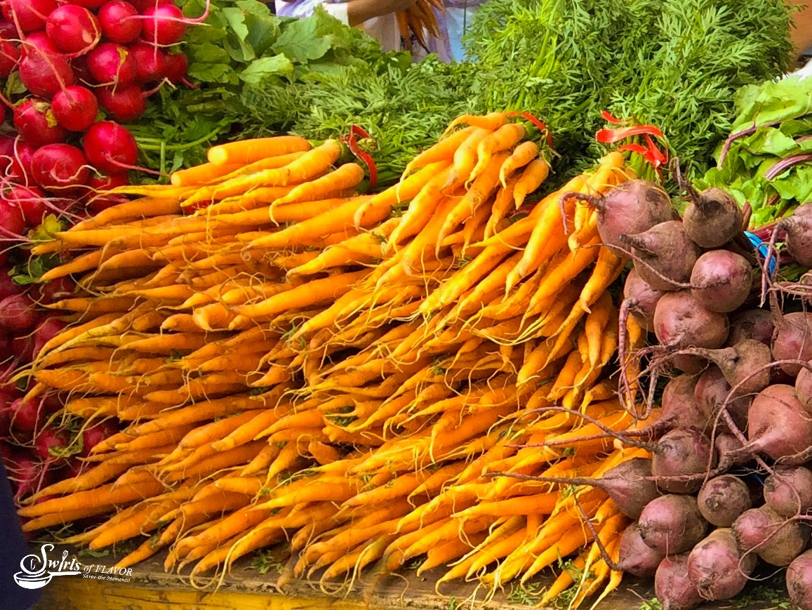 Bunches of carrots at farmers market