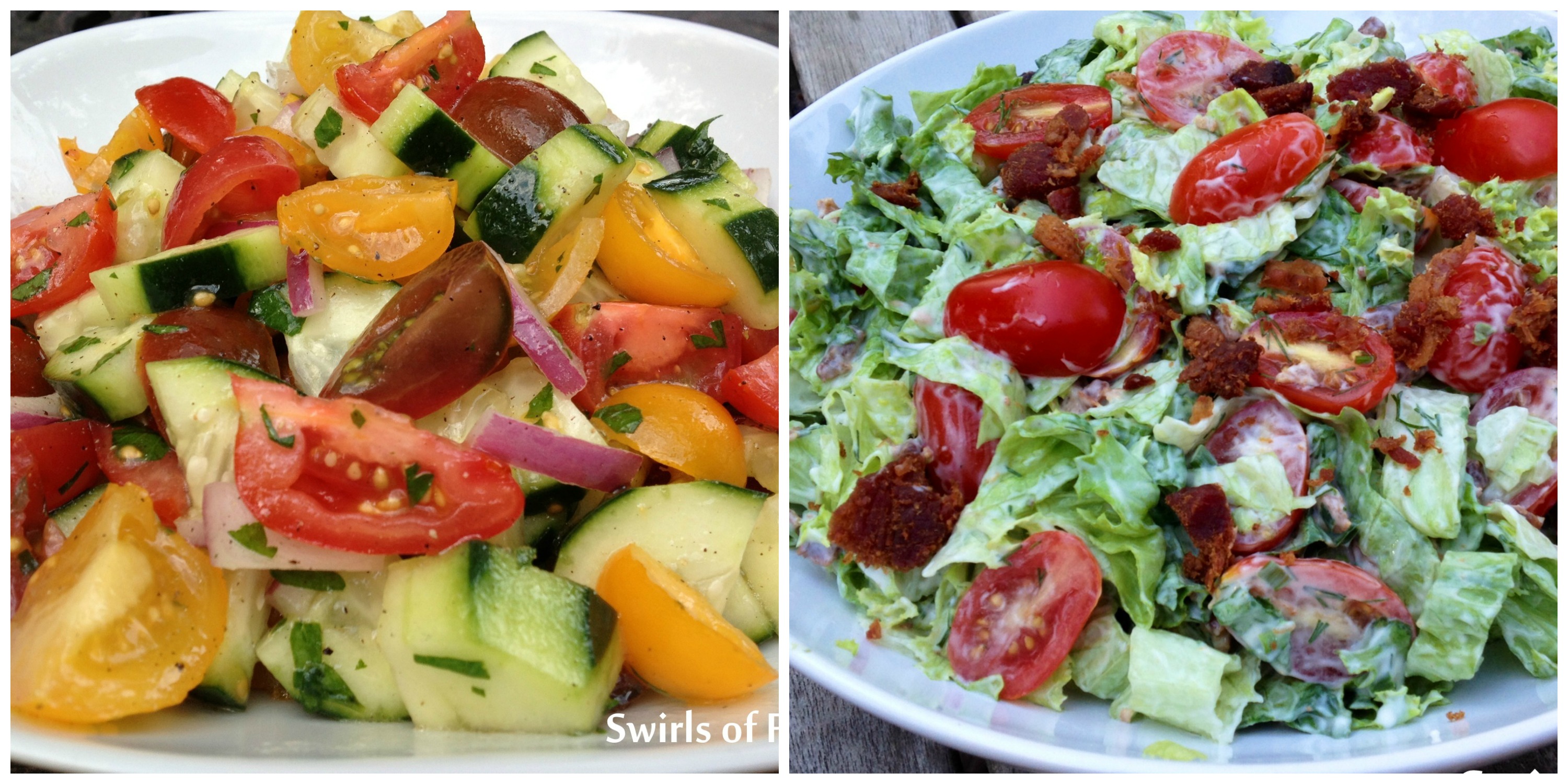 Tomato cucumber Salad and BLT Salad