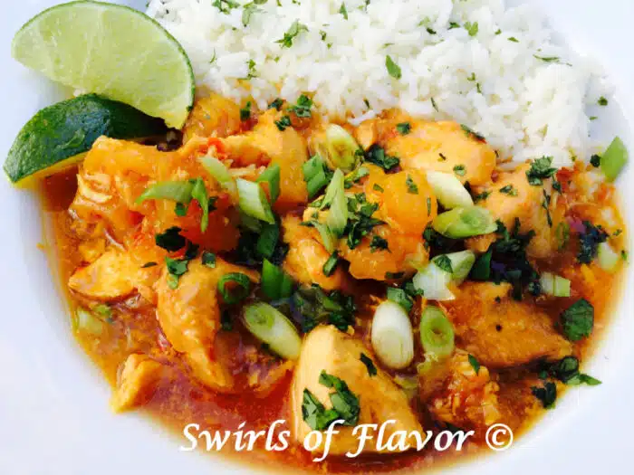 chicken chili in pineapple sauce with rice
