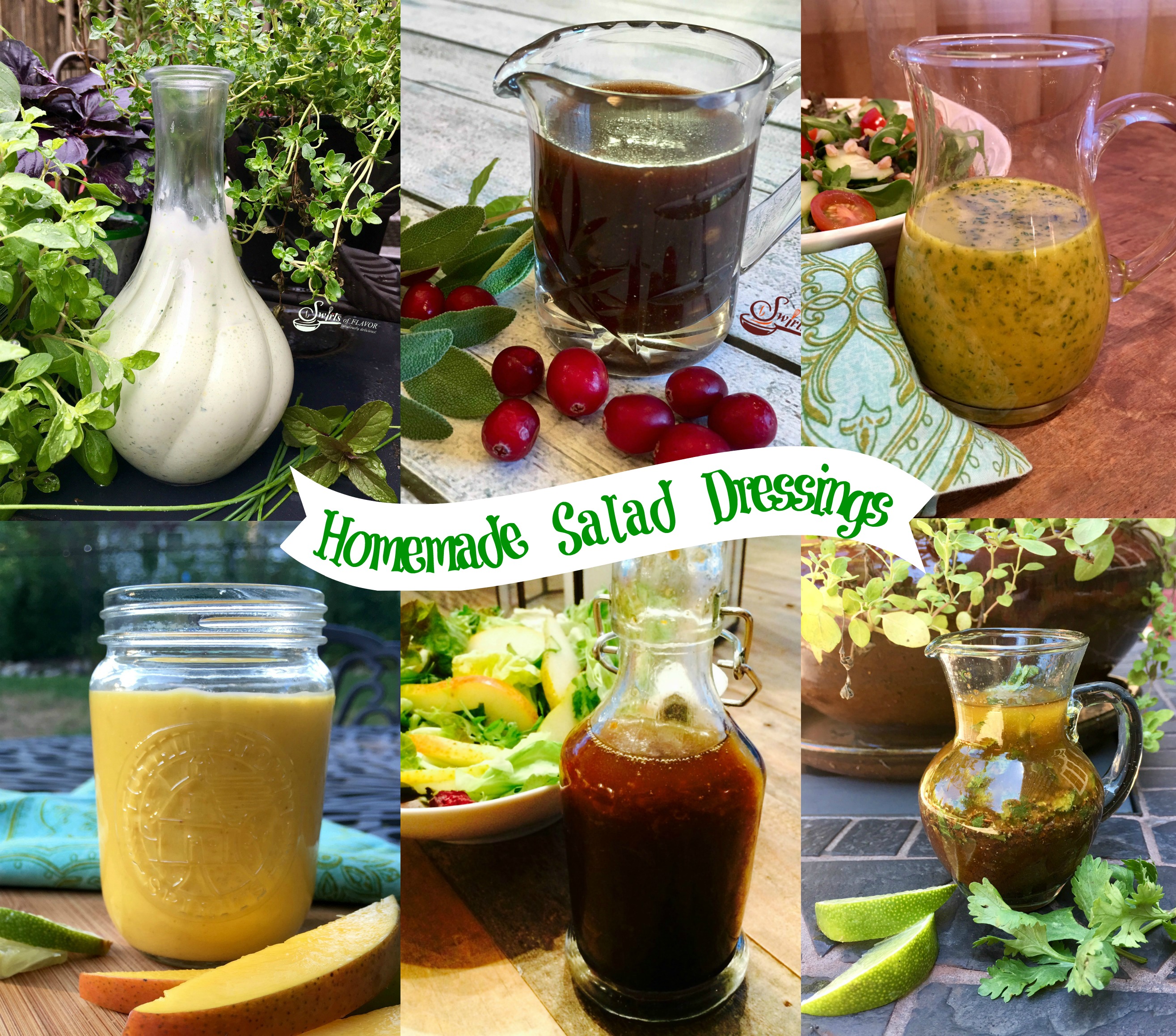 Collage of homemade salad dressings