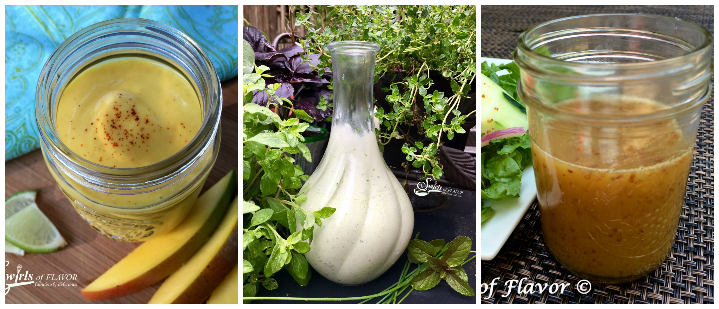 Chipotle Mango Salad Dressing, Green Goddess Salad Dressing and Honey Mustard Salad Dressing