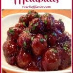 pile of meatballs with sweet and sour sauce and text overlay