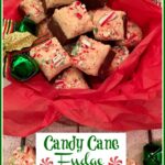 candy cane fudge in tin with text overlay