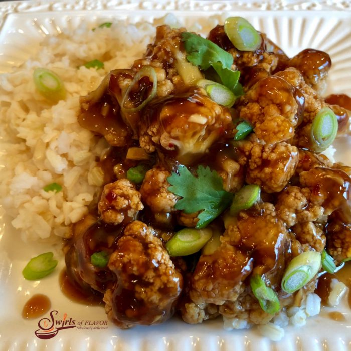 caulifloer with General Tso sauce and rice