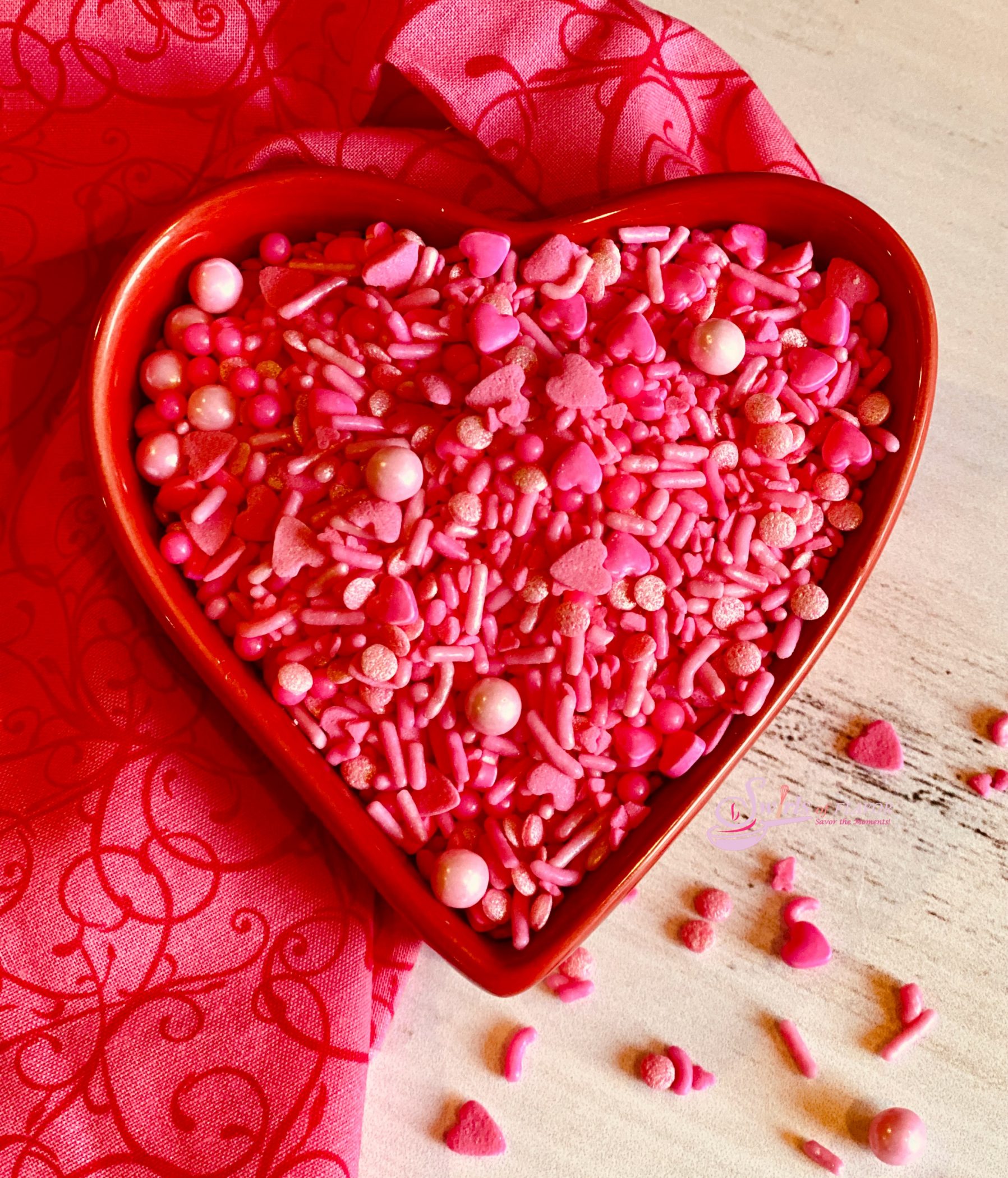 Valentine Sprinkles in heart shaped dish