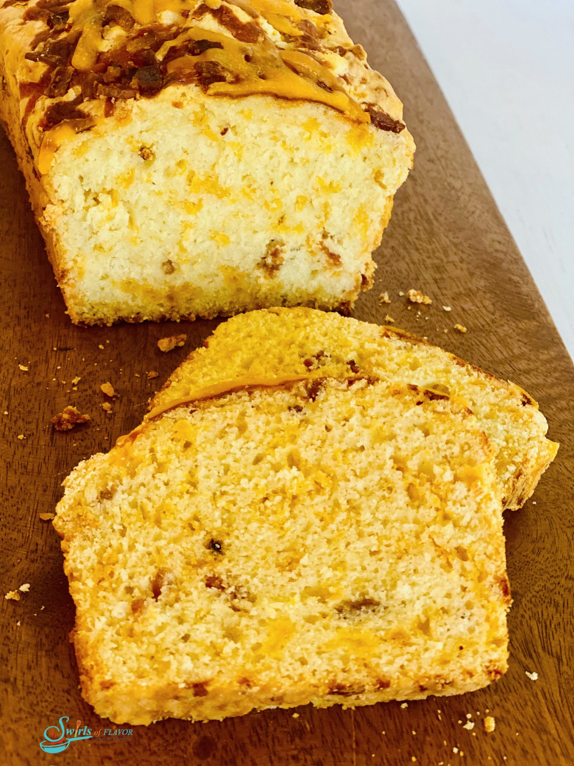 Bacon cheddar Cheese Bread on cutting board