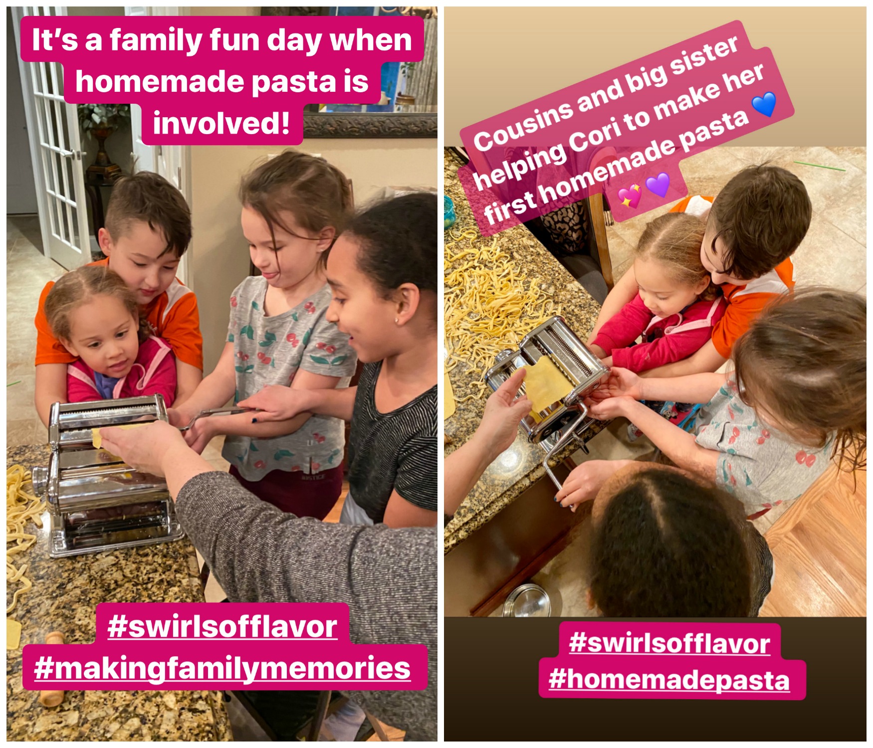Cousins and big sister helping Cori to make her first homemade pasta!