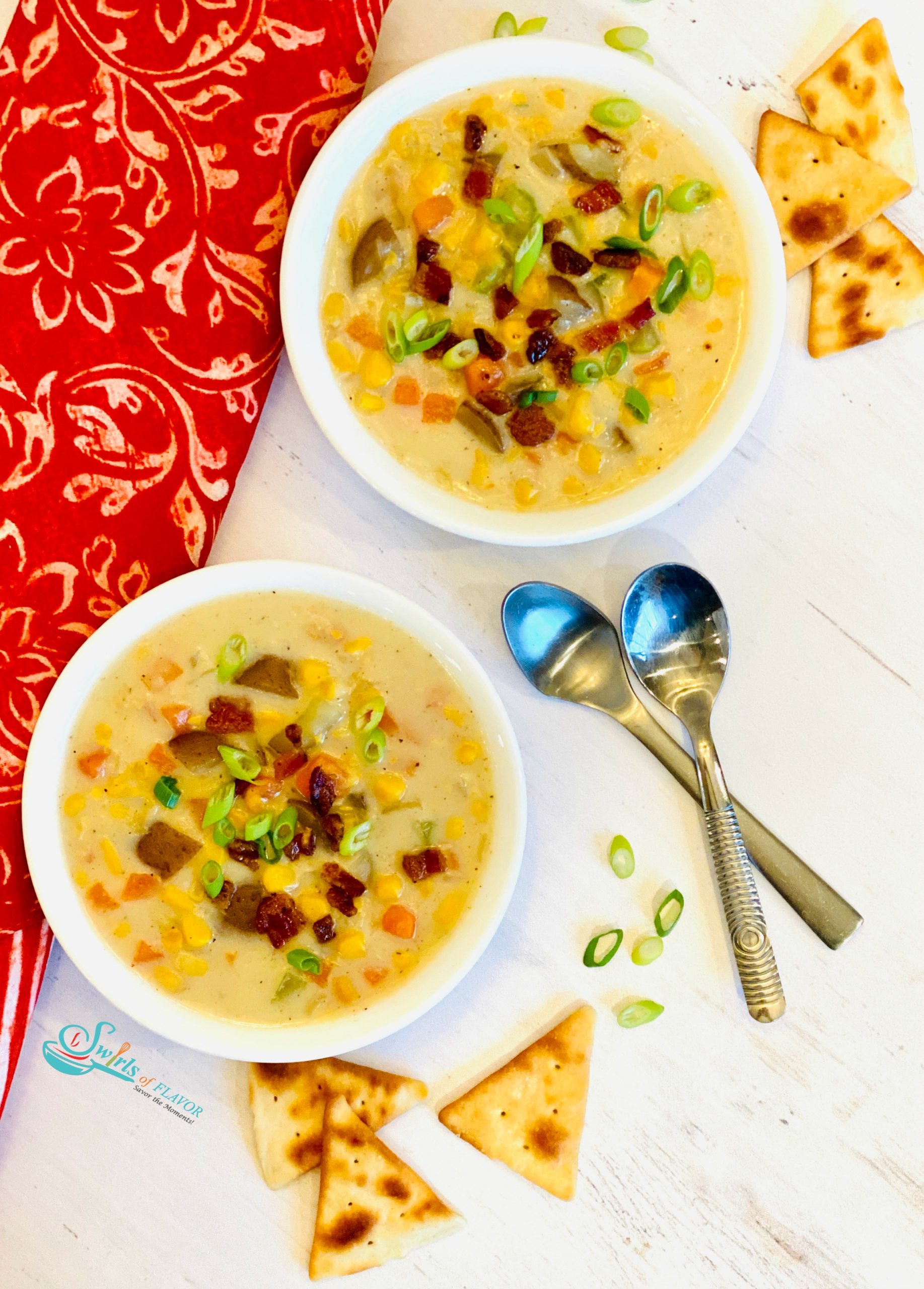 Creamy Potato Corn Chowder With Bacon - Swirls of Flavor