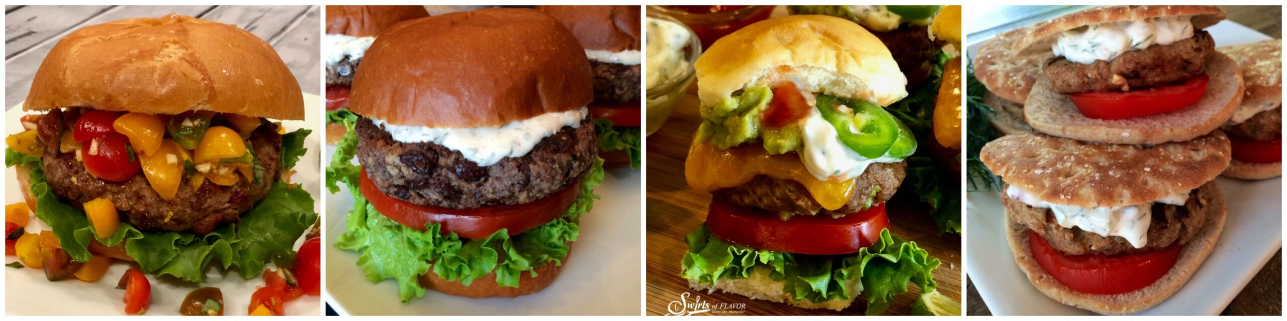 Bruschetta Burger; Black bean Burger; Jalapeno Slider and Turkey Burger