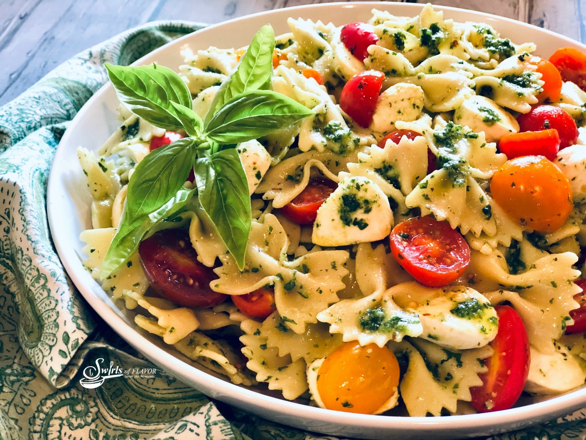 Caprese Pasta Salad - Swirls of Flavor