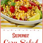 Dish filled with corn and tomato salad