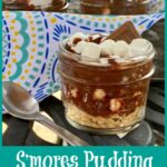 Mini mason jar with S'mores pudding and a spoon