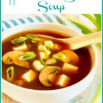 hot and sour soup in white bowl with text overlay