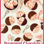 lots of candy cane chocolate cookies with white chocolate and text overlay