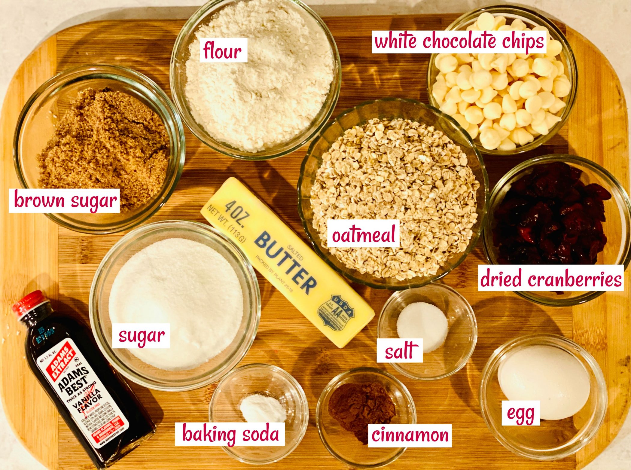 ingredients to make oatmeal cookies