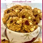 cranberry oatmeal cookies with gold sugars and text overlay