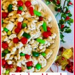 bowl of cereal and holiday candy with text overlay