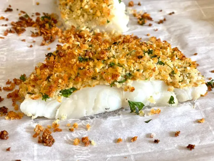 baked cod with panko on parchment