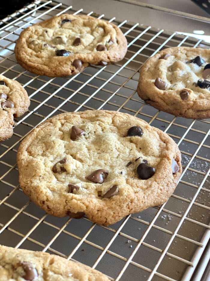 Brown Butter Chocolate Chip cookies on wire rack