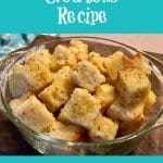 croutons in clear glass bowl with text overlay