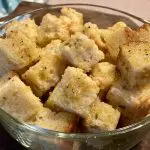 clear glass bowl full of homemade croutons recipe