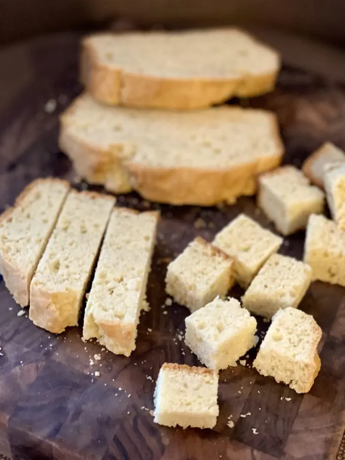 bread slices and cut up bread cubes for croutons