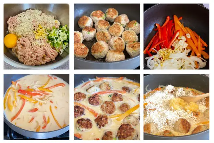 Step by step photos for making meatball reipe with coconut sauce