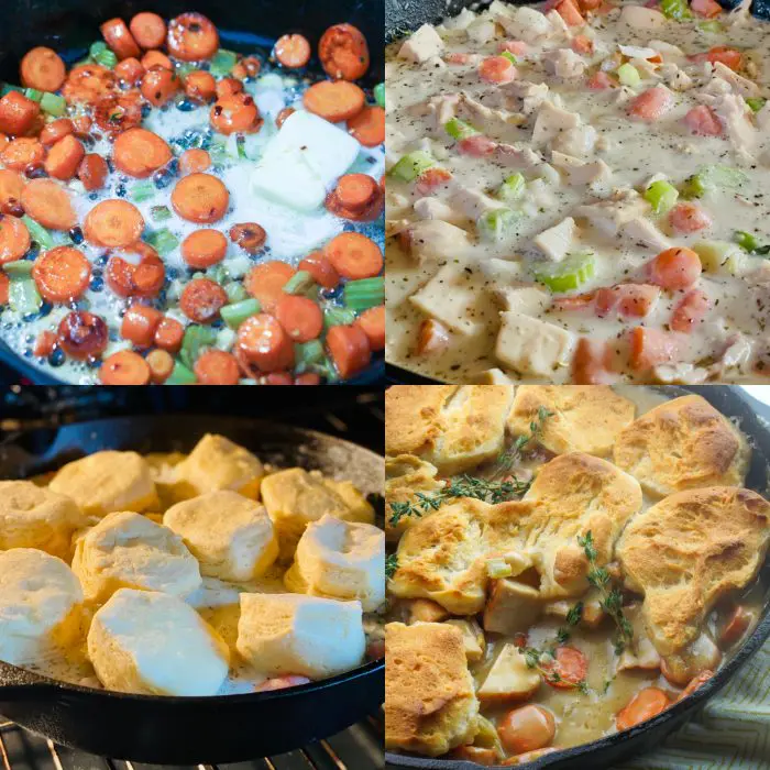 step by step collage for how to make chicken pot pie