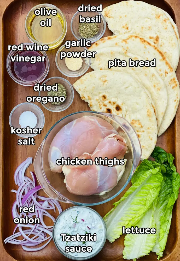 ingredients to make a chicken gyro sandwich
