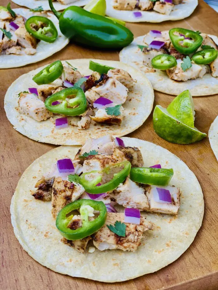 chicken street tacos with jalapeno and lime