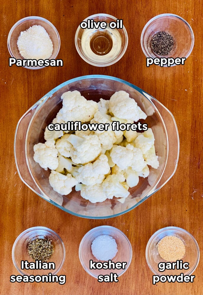 ingredients for air fryer cauliflower in bowls
