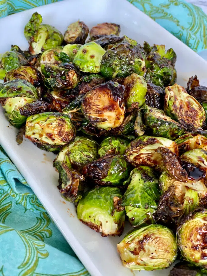 air fryer brussels sprouts on white dish
