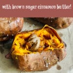 baked sweet potato with butter and text overlay