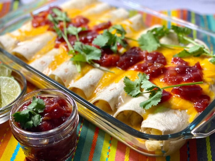 leftover turkey enchiladas in baking dish