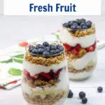 granola and Greek yogurt parfaits with text overlay