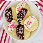 valentine cookies dipped in chocolate with text overlay