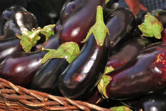 eggplant in wicker basket