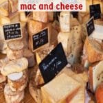 cheeses for mac and cheese with text overlay