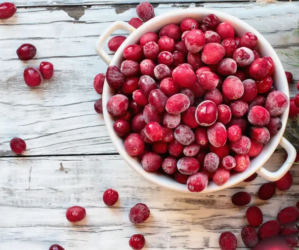 frozen cranberries in a dish