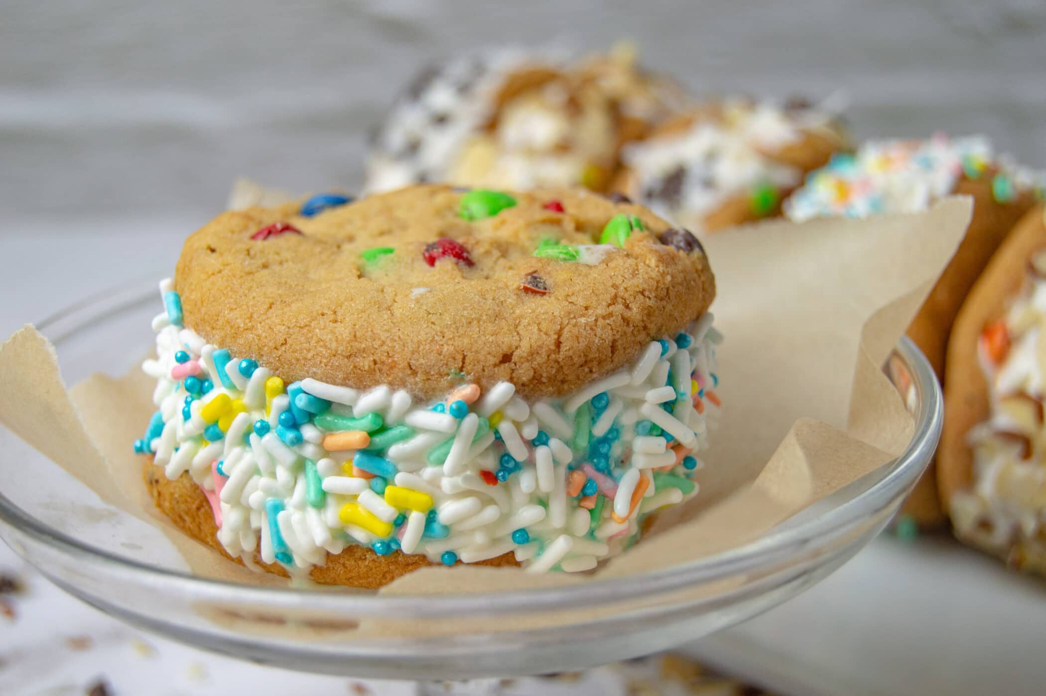 ice cream sandwich with cookies and sprinkles