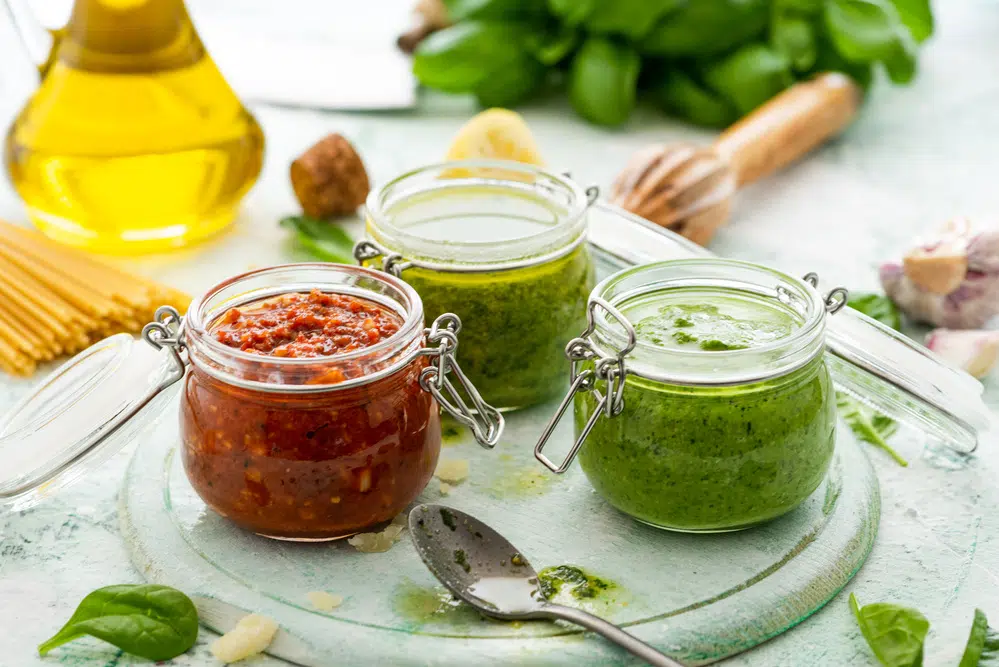 jars of homemade pesto