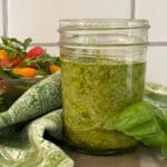 pesto salad dressing with lettuce and tomatoes