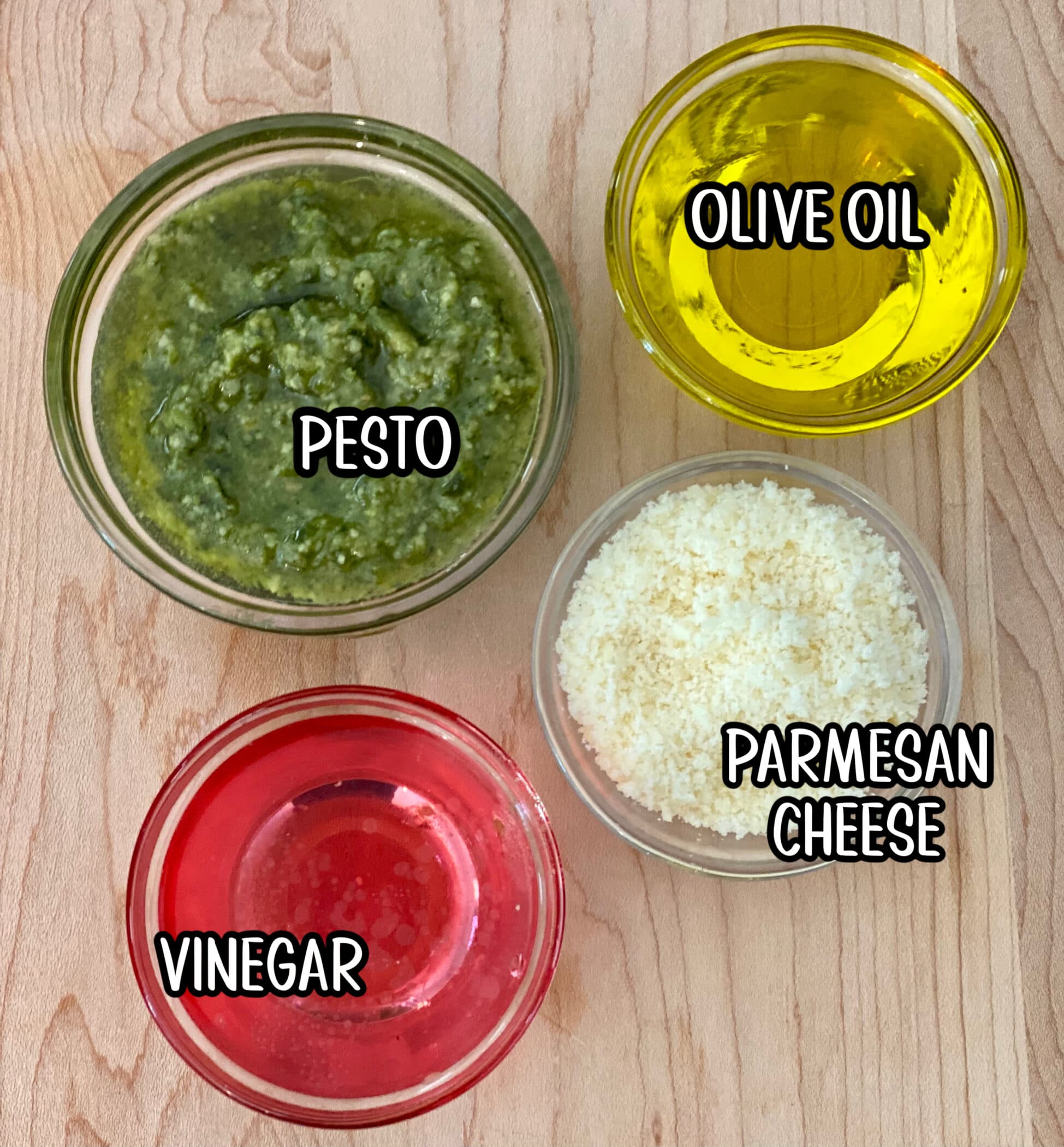 pesto vinaigrette ingredients with text overlay