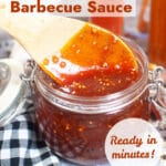 homemade barbecue sauce in mason jar with text overlay