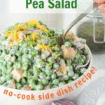 pea salad with text overlay