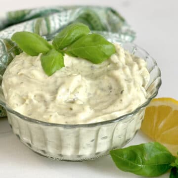 pesto mayo in a glass bowl